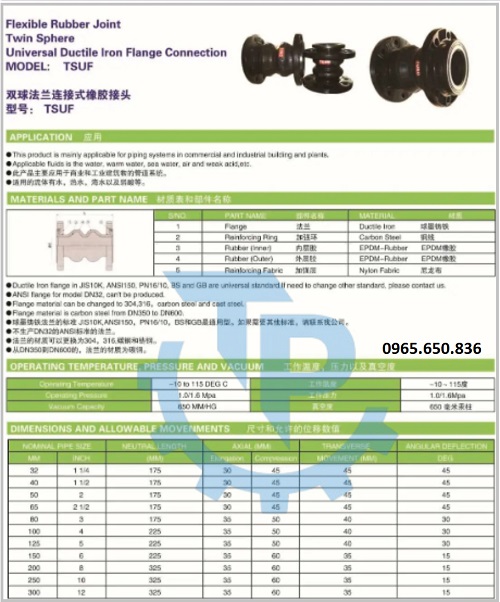 Catalog khớp nối mềm cao su cầu đôi