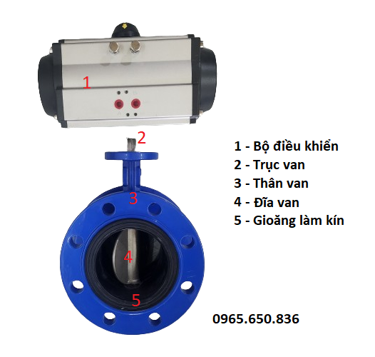 Cấu tạo van bướm mặt bích khí nén