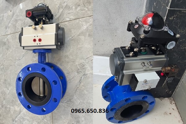 Van bướm 2 mặt bích điều khiển khí nén