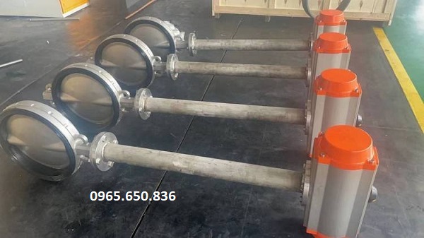 Van bướm điều khiển khí nén trục dài