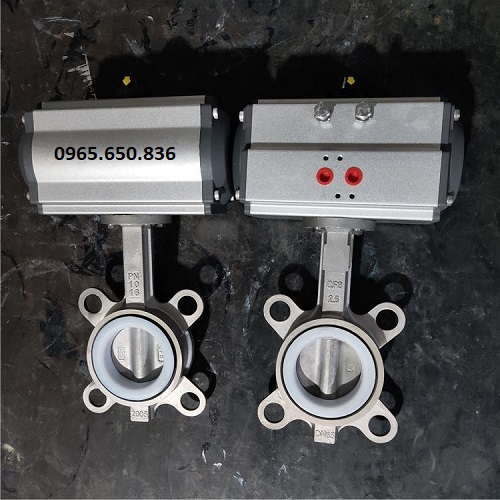 Van bướm inox điều khiển khí nén tác động kép