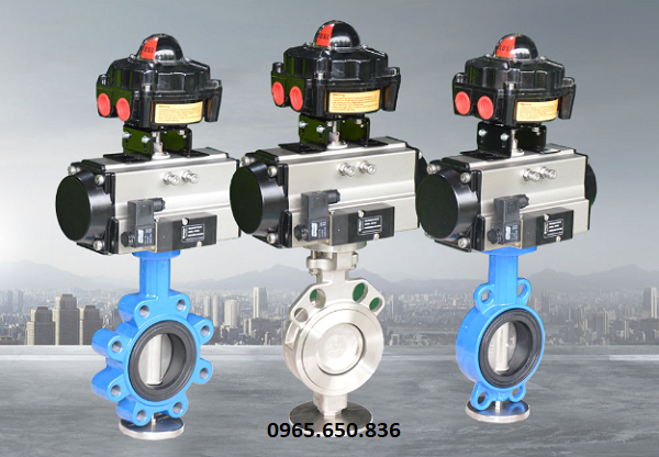 Van bướm khí nén gắn van điện từ solenoid