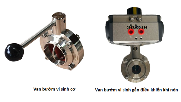 Van bướm vi sính gắn điều khiển khí nén