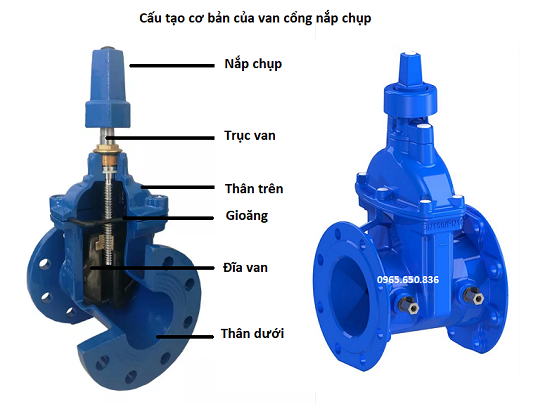 Cấu tạo van cổng gang nắp chụp