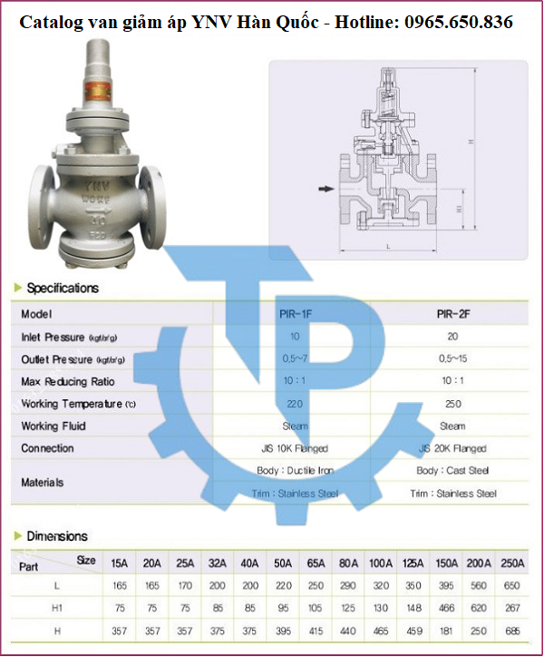 Catalog van giảm áp YNV Hàn Quốc