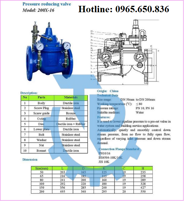 Van giảm áp mặt bích gián tiếp