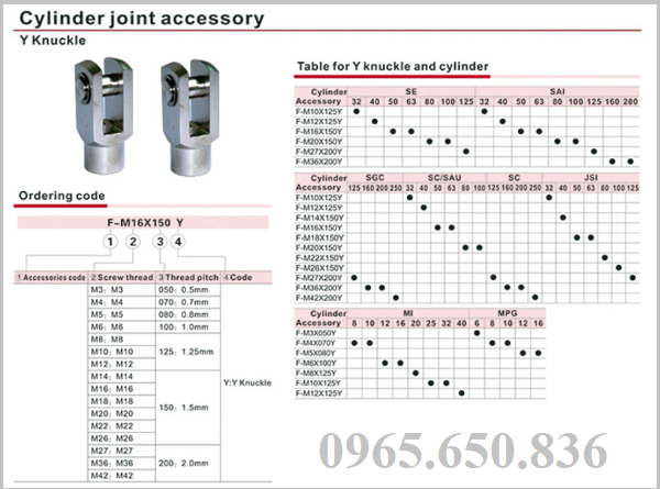 Quy cách đầu Y Pin xy lanh
