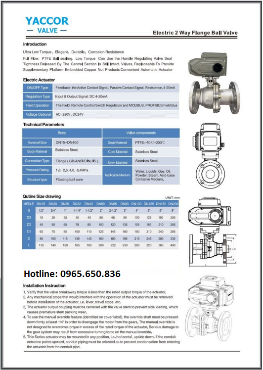 Catalog van bi mặt bích inox 304 điều khiển điện