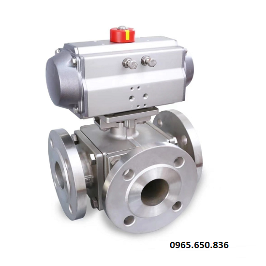 Van bi 3 ngã inox khí nén mặt bích