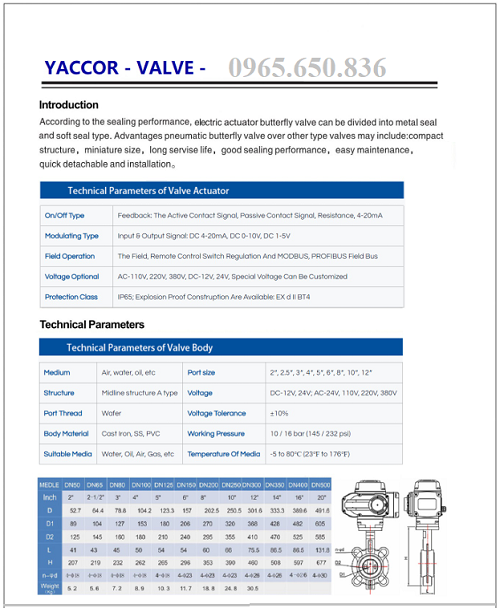 Catalog van bướm điều khiển điện Yaccor 24V