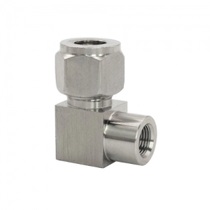 Đầu nối inox 90 độ có 1 đầu siết hạt bắp 1 đầu ren trong