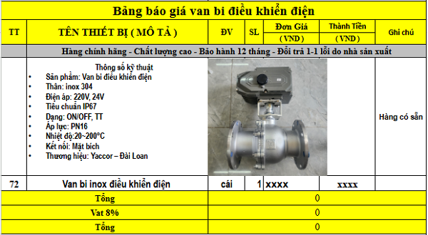 Báo giá van bi điều khiển điện